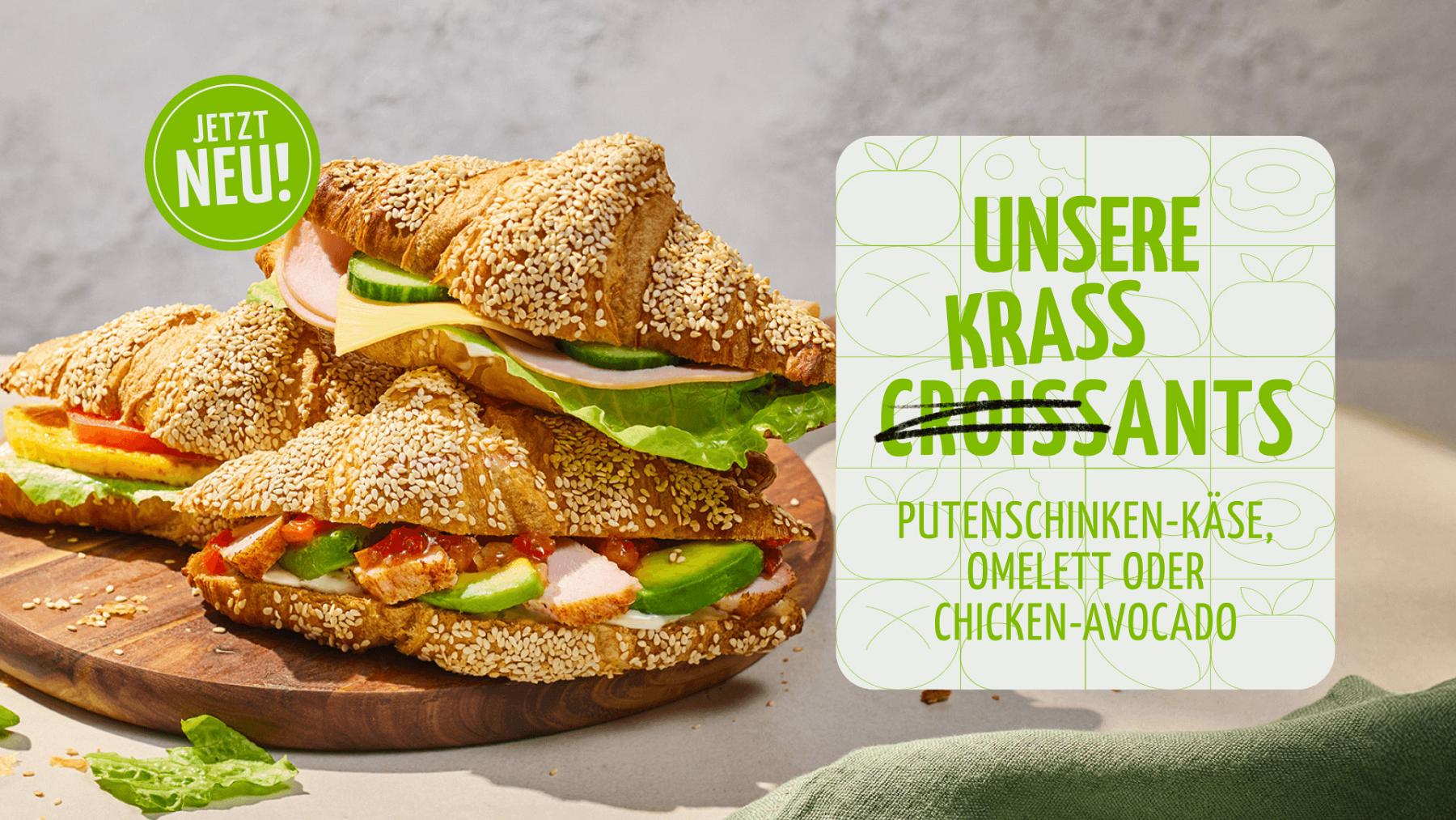 *NEU* BELEGTE CROISSANTS : Putenschinken-Käse, Omelett & Chicken-Avocado