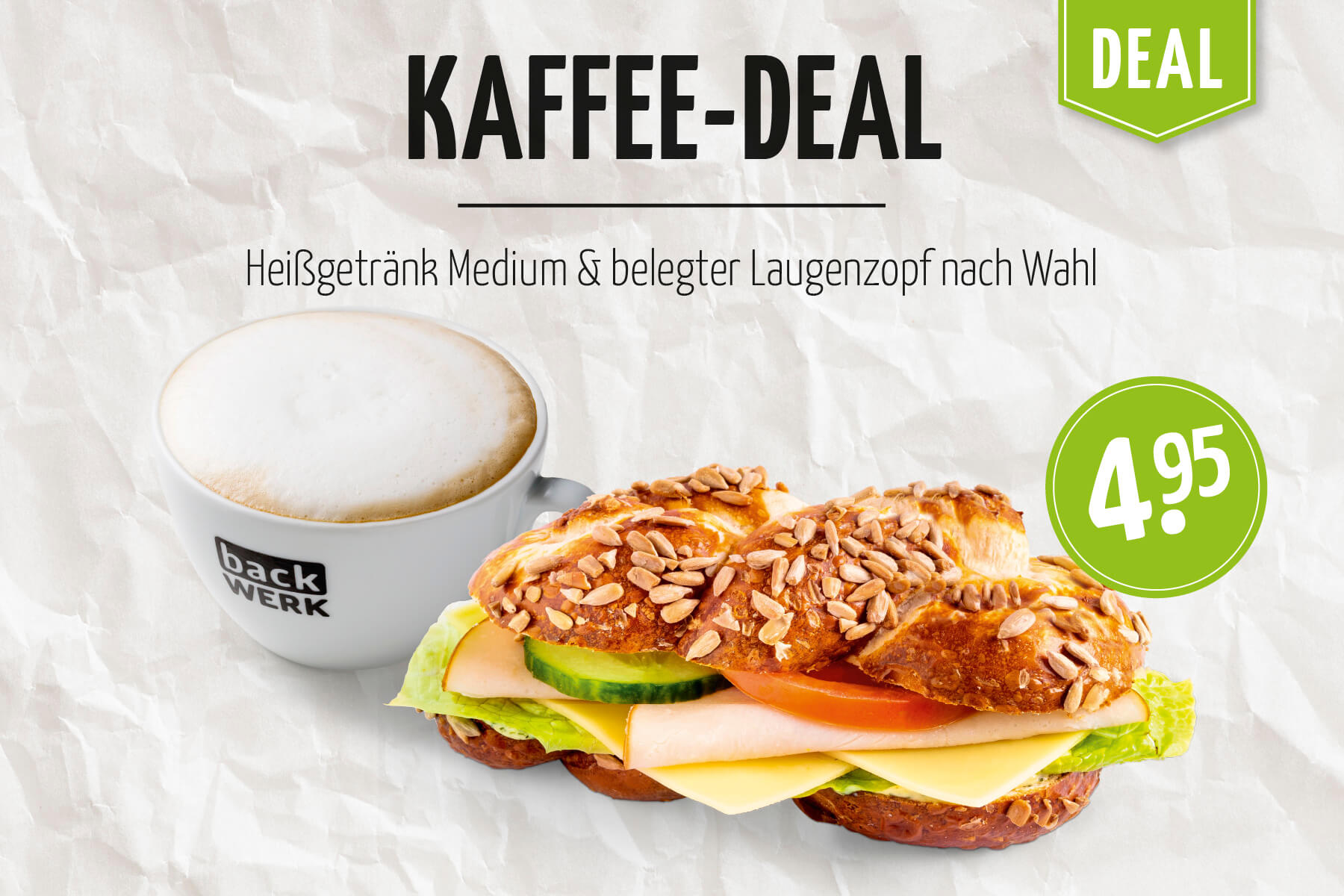 Kaffee-Deal bei BackWerk: Heißgetränk M + Laugenzopf nach Wahl für 4,95€